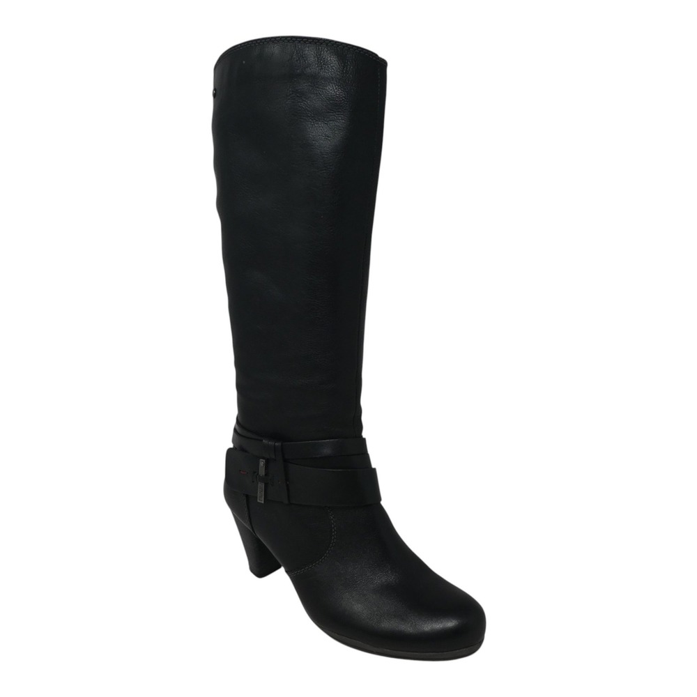 Pikolinos Knee High Boots Women Size 38 US 8 Black Leather Buckle Stacked Heel